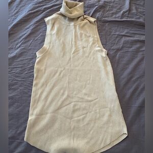 Zara Beige Sleeveless Ribbed Turtleneck